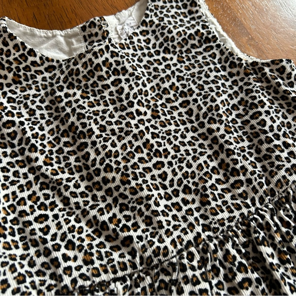GAP Leopard Print Corduroy Dress | Girl Size 4 | Neutral Sleeveless Button Back - Picture 2 of 10